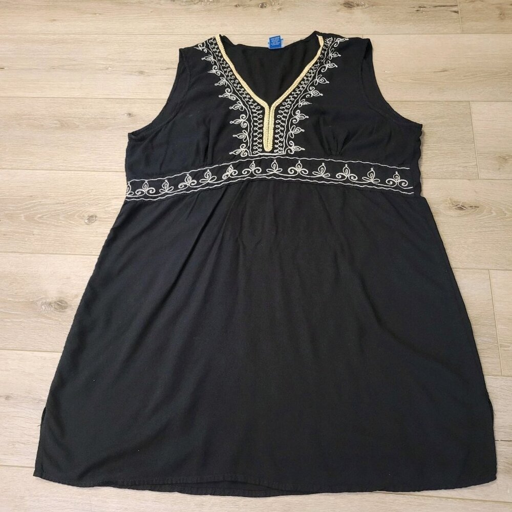 Soaked Dress Black White Embroidered Bib Hippie Boho V-Neck Peasant Sz XL